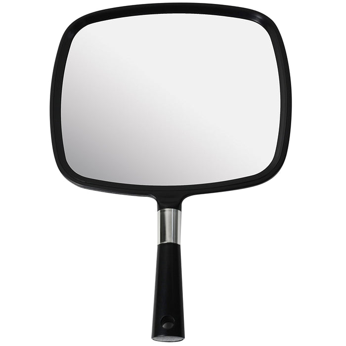 Mirrorvana Large & Comfy Hand Held Mirror with Handle - Barber Model in Black