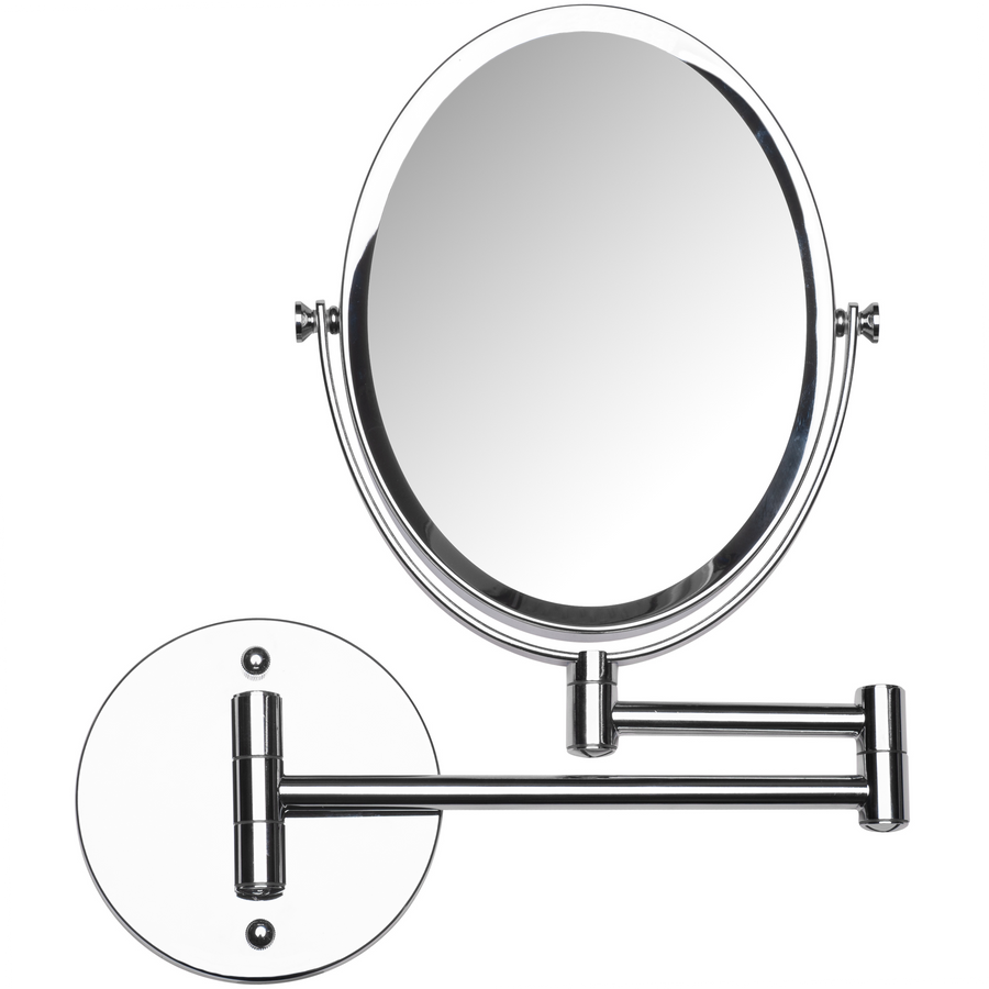 Mirrorvana Oval Wall Mounted Shaving Mirror for Bathroom, Double Sided 5x / 1x Magnifying, 33 cm Extension, 17 cm x 22 cm