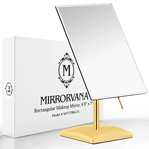 MIRRORVANA Large Free Standing Mirror for Bathroom Countertop, Dressing Table and Vanity Set - 9.8" x 7" (Gold)