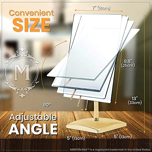MIRRORVANA Large Free Standing Mirror for Bathroom Countertop, Dressing Table and Vanity Set - 9.8" x 7" (Gold)
