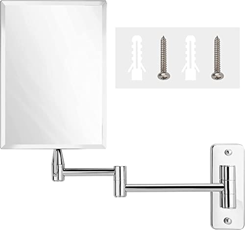 MIRRORVANA Frameless Wall Mount Mirror for Bathroom with 11" Extension Swivel, No Magnification, Rectangular 8.7" x 6.3" Surface, Chrome