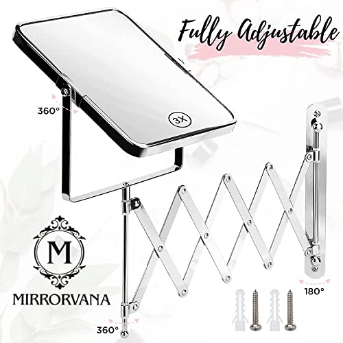 Rectangular Wall Mount Mirror with 11" Extendable Arm, 3X & 1X Magnification