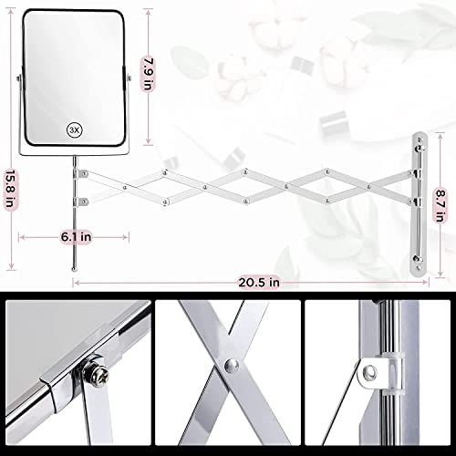 Rectangular Wall Mount Mirror with 11" Extendable Arm, 3X & 1X Magnification