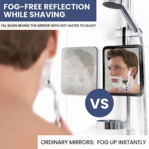 MIRRORVANA Fogless Shower Mirror for Shaving with Hook for Hanging and Anti Fog Surface, Fill Back Chamber/Reservoir with Hot Water for Fog Free Shave (Real Glass)