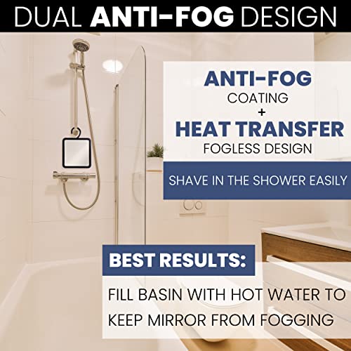 MIRRORVANA Fogless Shower Mirror for Shaving with Hook for Hanging and Anti Fog Shatterproof Surface - Fill Back Chamber/Reservoir with Hot Water for Fog Free Shave (Black, 8" x 7")