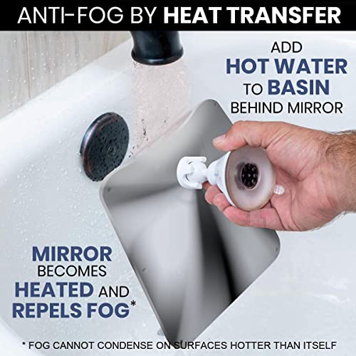 Fogless Shower Mirror with Dual Anti-Fog System, Suction Mount, and Razor Holder (Chrome)