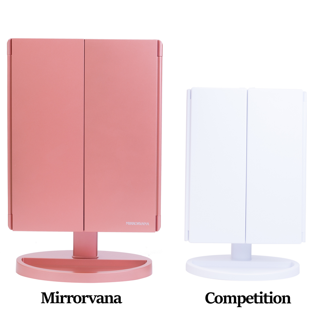 Mirrorvana XLarge Trifold LED Lighted Vanity Makeup Mirror with 1X, 3X, 5X and 10x Magnification in Rose Gold | Includes BONUS 6-ft (2-meter) USB Cable