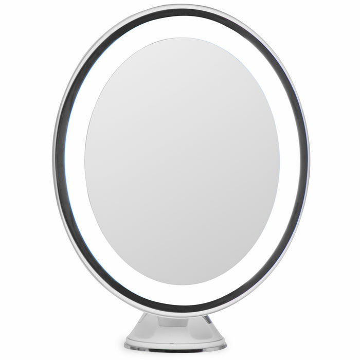 LightLUXE 5X Lighted Magnifying Makeup Mirror w/ Bright LED Lights, 360* Swivel, Locking Suction Cup & Unique Oval Countertop Vanity Design